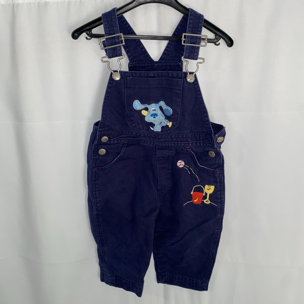 Vintage Blues Clues Embroidered Overall Bibs Size 18 Months Baseball Beach